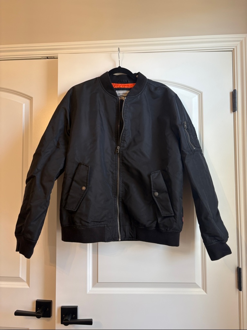 Levi's Black Bomber Jacket with Orange Lining